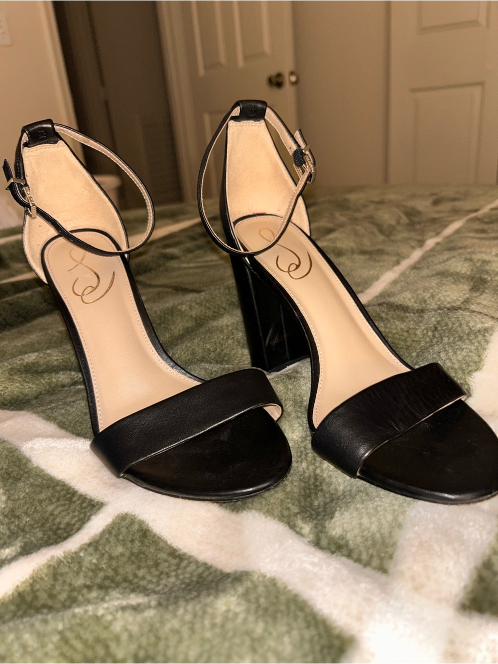 Sam Edelman Black Ankle-Strap Block Heels